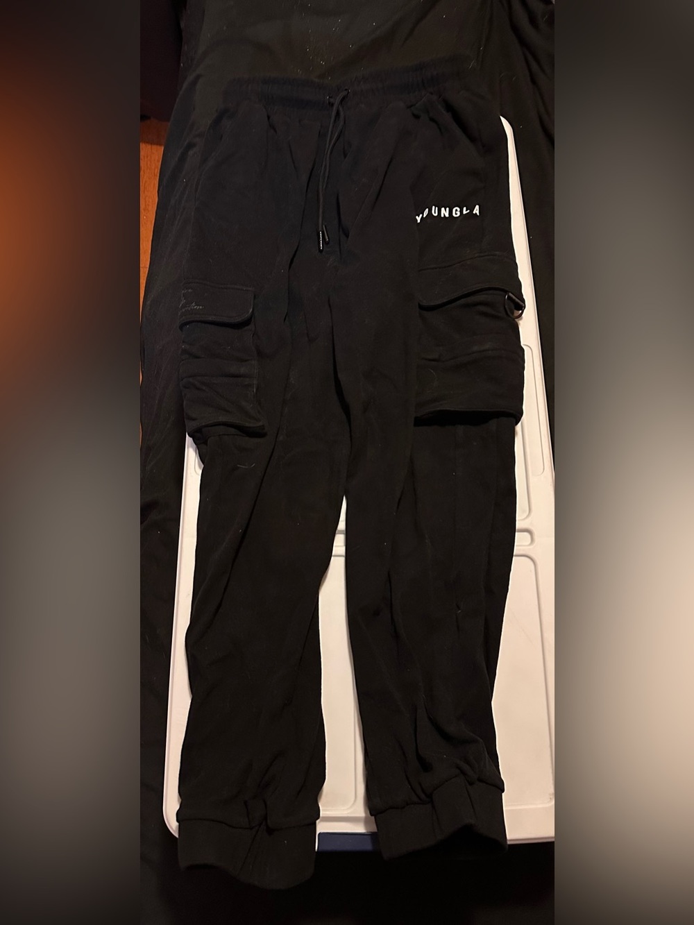 YoungLA 240 Cloud Rambo black joggers with Thigh Pockets, Large